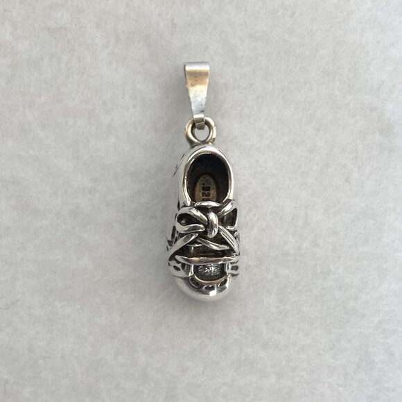 VTG Sterling Silver 925 Blank Engraveable Unisex Baby Shoe Pendant Charm - Picture 4 of 16